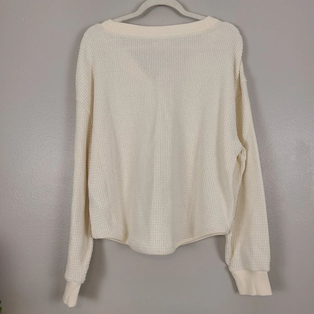 Madewell Classic Brushed Waffle Knit V-neck Long Sleeve Top In Antique Cream XL